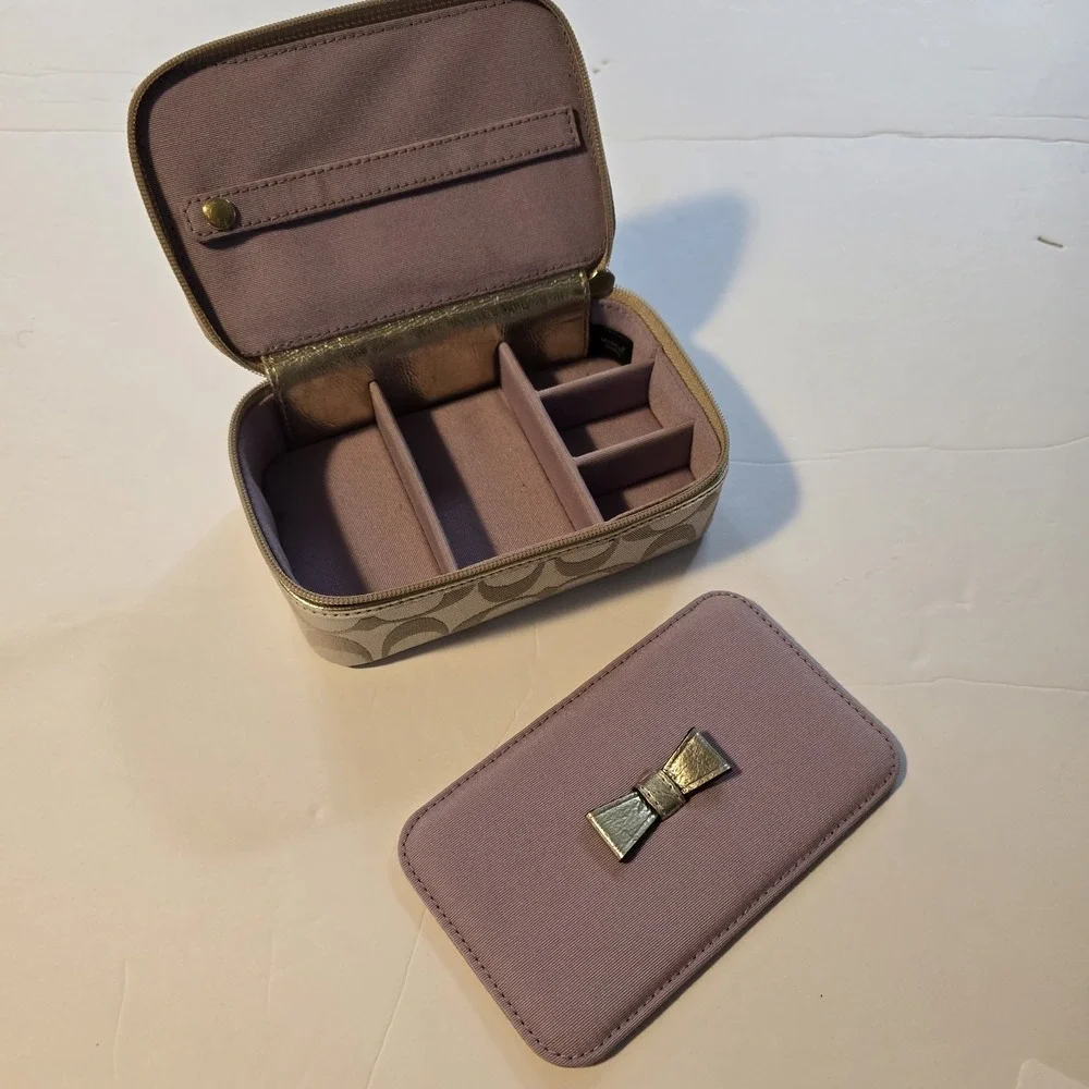 Vintage 90s Y2K Coach Travel Jewelry Box Signature C Lavender Lining Sections